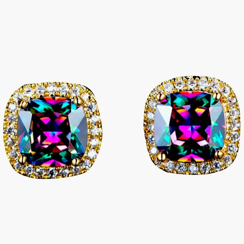 Rainbow Rhinestone Stud Earrings